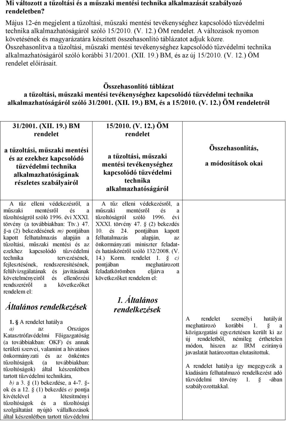 A változások nyomon követésének és magyarázatára készített összehasonlító táblázatot adjuk közre.