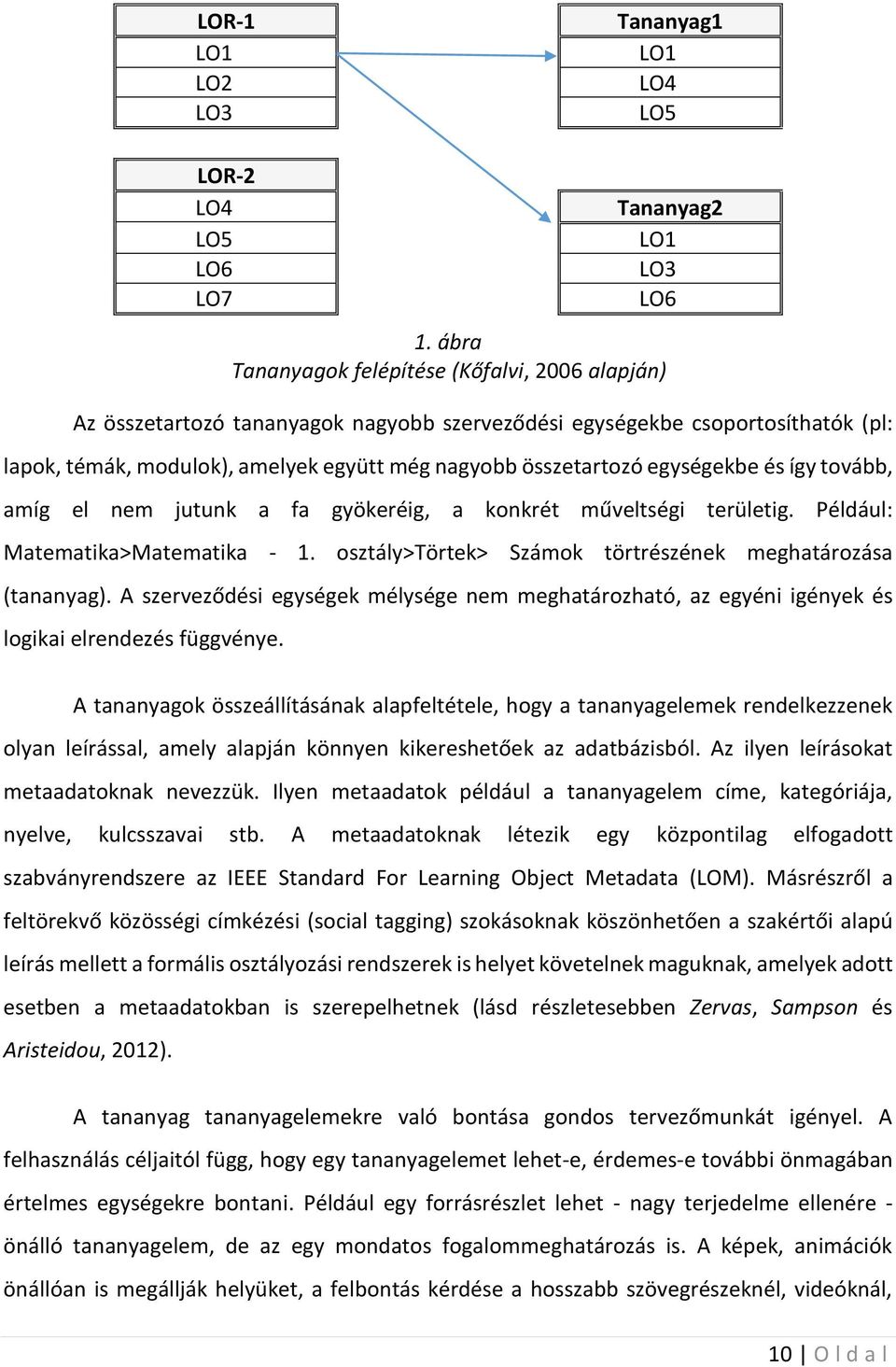 egységekbe és így tovább, amíg el nem jutunk a fa gyökeréig, a konkrét műveltségi területig. Például: Matematika>Matematika - 1. osztály>törtek> Számok törtrészének meghatározása (tananyag).