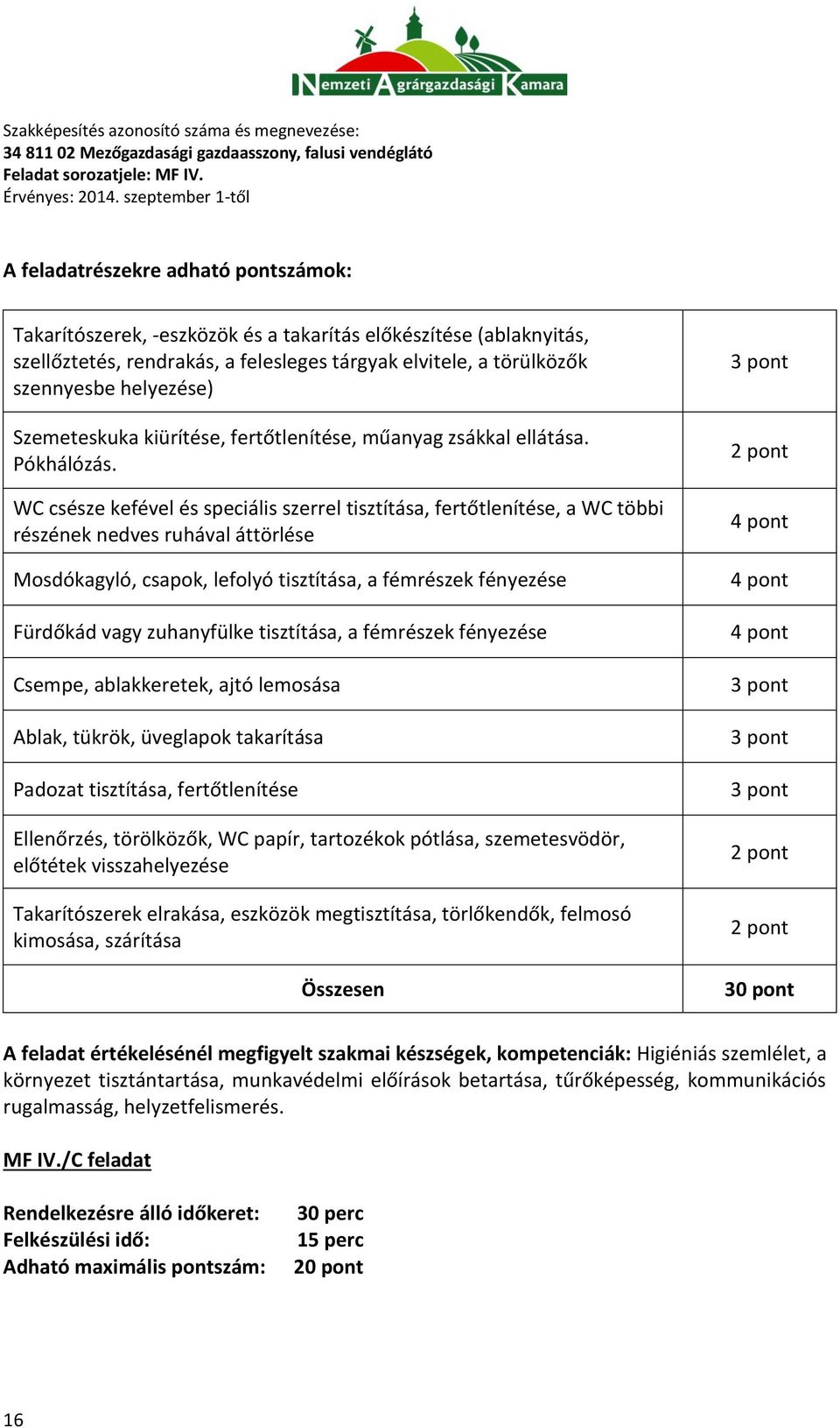 WC csésze kefével és speciális szerrel tisztítása, fertőtlenítése, a WC többi részének nedves ruhával áttörlése Mosdókagyló, csapok, lefolyó tisztítása, a fémrészek fényezése Fürdőkád vagy