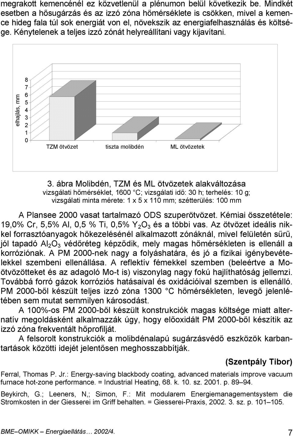 Kénytelenek a teljes izzó zónát helyreállítani vagy kijavítani. elhajlás, mm 8 7 6 5 4 3 2 1 0 TZM ötvözet tiszta molibdén ML ötvözetek 3D oszlop 1 3.