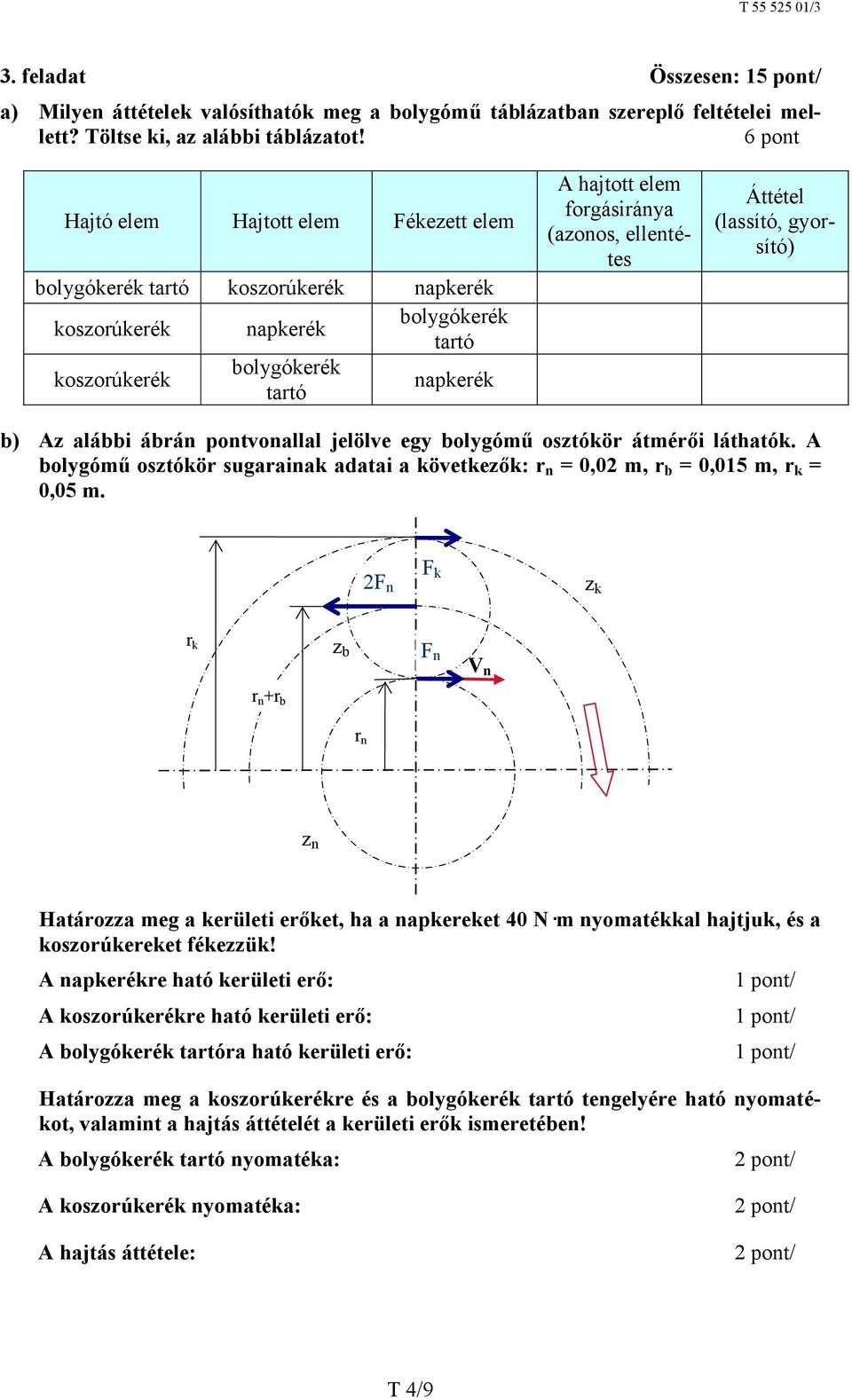 (azonos, ellentétes Áttétel (lassító, gyorsító) b) Az alábbi ábrán pontvonallal jelölve egy bolygómű osztókör átmérői láthatók.