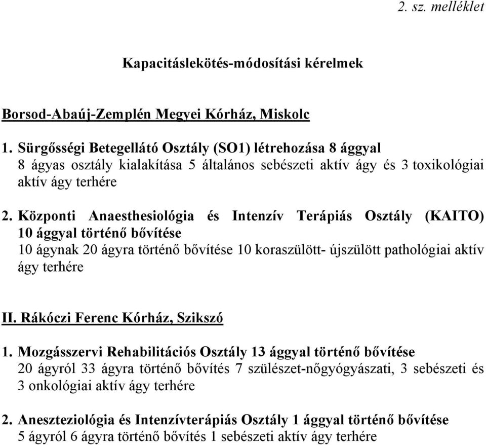 Központi Anaesthesiológia és Intenzív Terápiás Osztály (KAITO) ággyal történő bővítése ágynak 20 ágyra történő bővítése koraszülött- újszülött pathológiai aktív ágy terhére II.