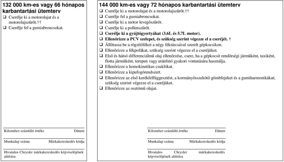 Első és hátsó differenciálmű olaj ellenőrzése, csere, ha a gépkocsit rendőrségi járműként, taxiként, flotta járműként, terepen vagy utánfutó gyakori vontatására