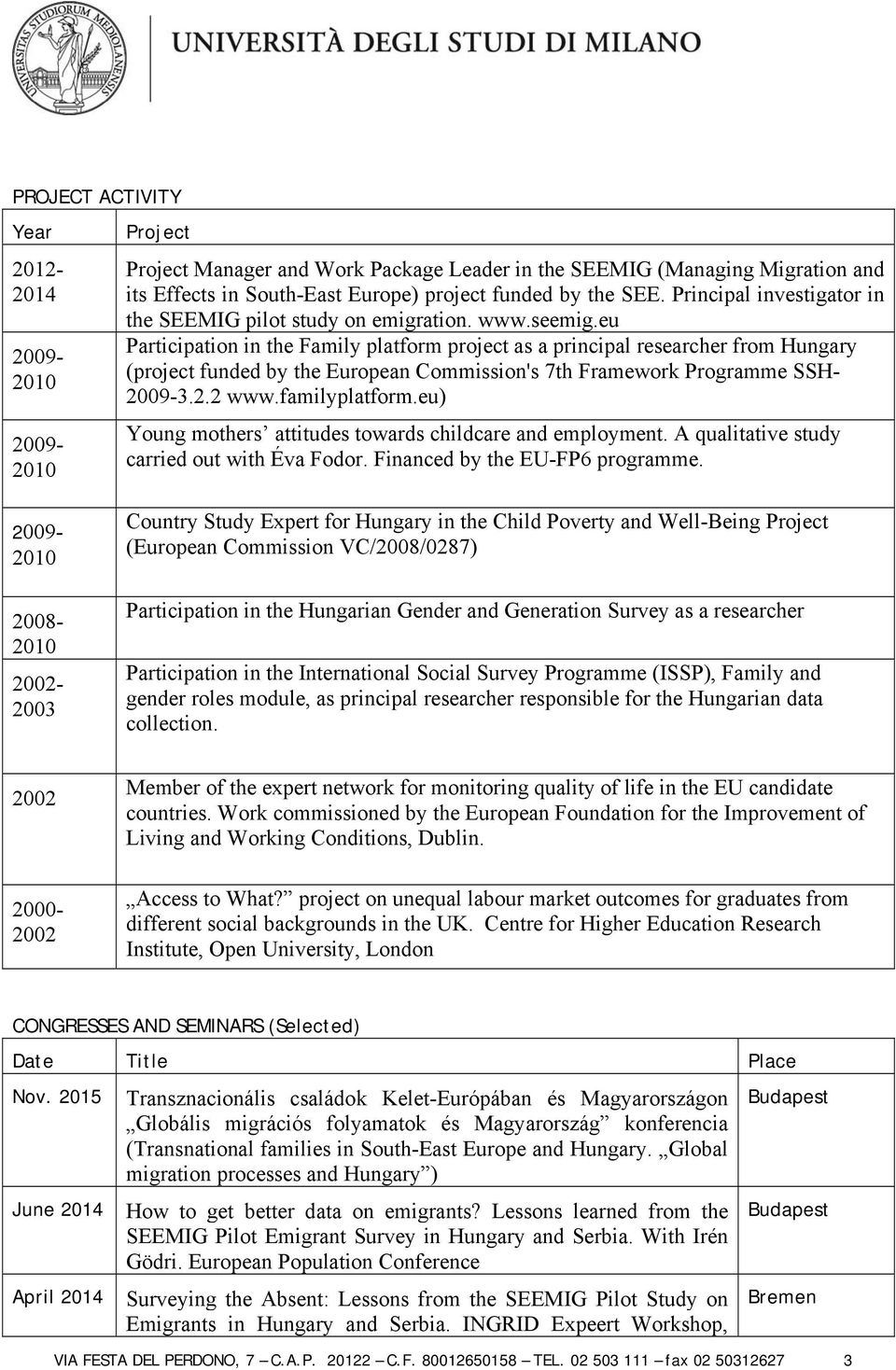 eu Participation in the Family platform project as a principal researcher from Hungary (project funded by the European Commission's 7th Framework Programme SSH- 2009-3.2.2 www.familyplatform.