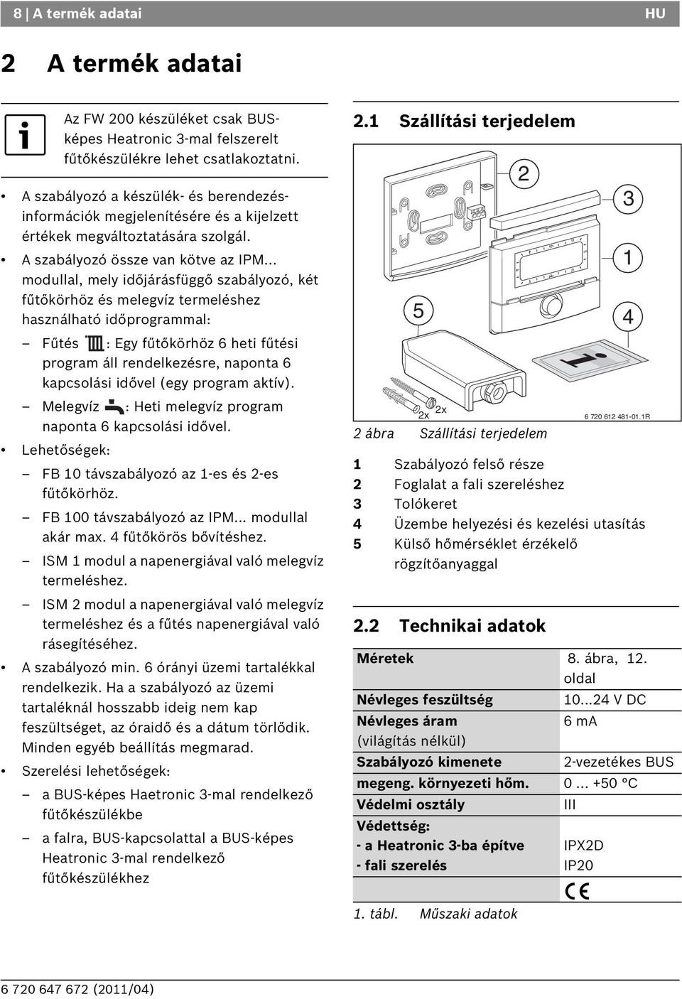 .. modullal, mely időjárásfüggő szabályozó, két fűtőkörhöz és melegvíz termeléshez használható időprogrammal: Fűtés : Egy fűtőkörhöz 6 heti fűtési program áll rendelkezésre, naponta 6 kapcsolási