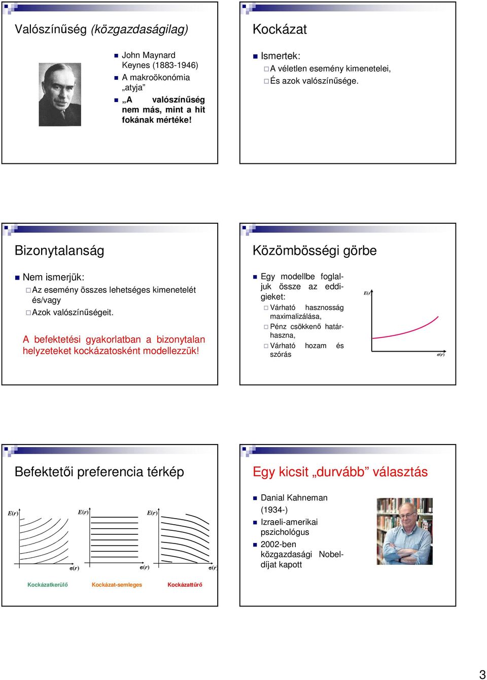 Bizonytalanság Közömbösségi görbe Nem ismerjük: Az esemény összes lehetséges kimenetelét és/vagy Azok valószínőségeit.