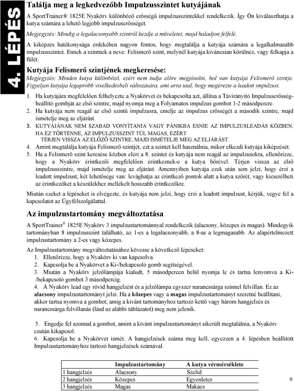 A kiképzés hatékonysága érdekében nagyon fontos, hogy megtalálja a kutyája számára a legalkalmasabb impulzusszintet.