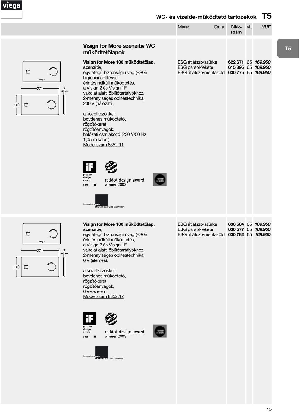 Visign 1F 2-mennyiséges öblítéstechnika, 230 V (hálózati), bovdenes működtető, hálózati csatlakozó (230 V/50 Hz, 1,05 m kábel), Modellszám 8352.