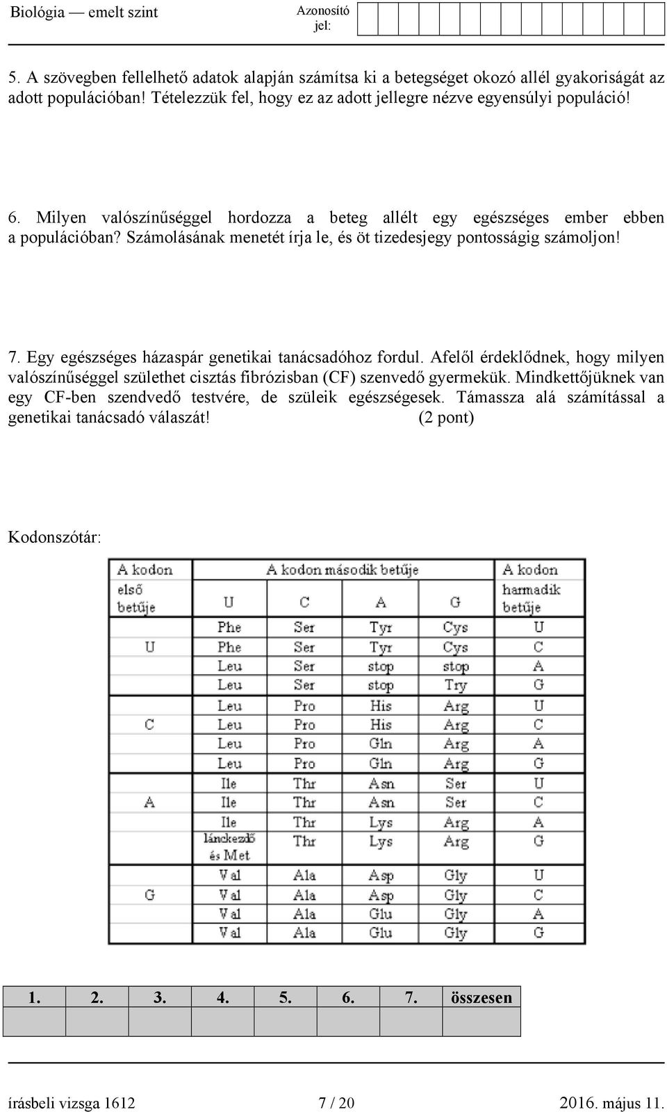 Egy egészséges házaspár genetikai tanácsadóhoz fordul. Afelől érdeklődnek, hogy milyen valószínűséggel születhet cisztás fibrózisban (CF) szenvedő gyermekük.