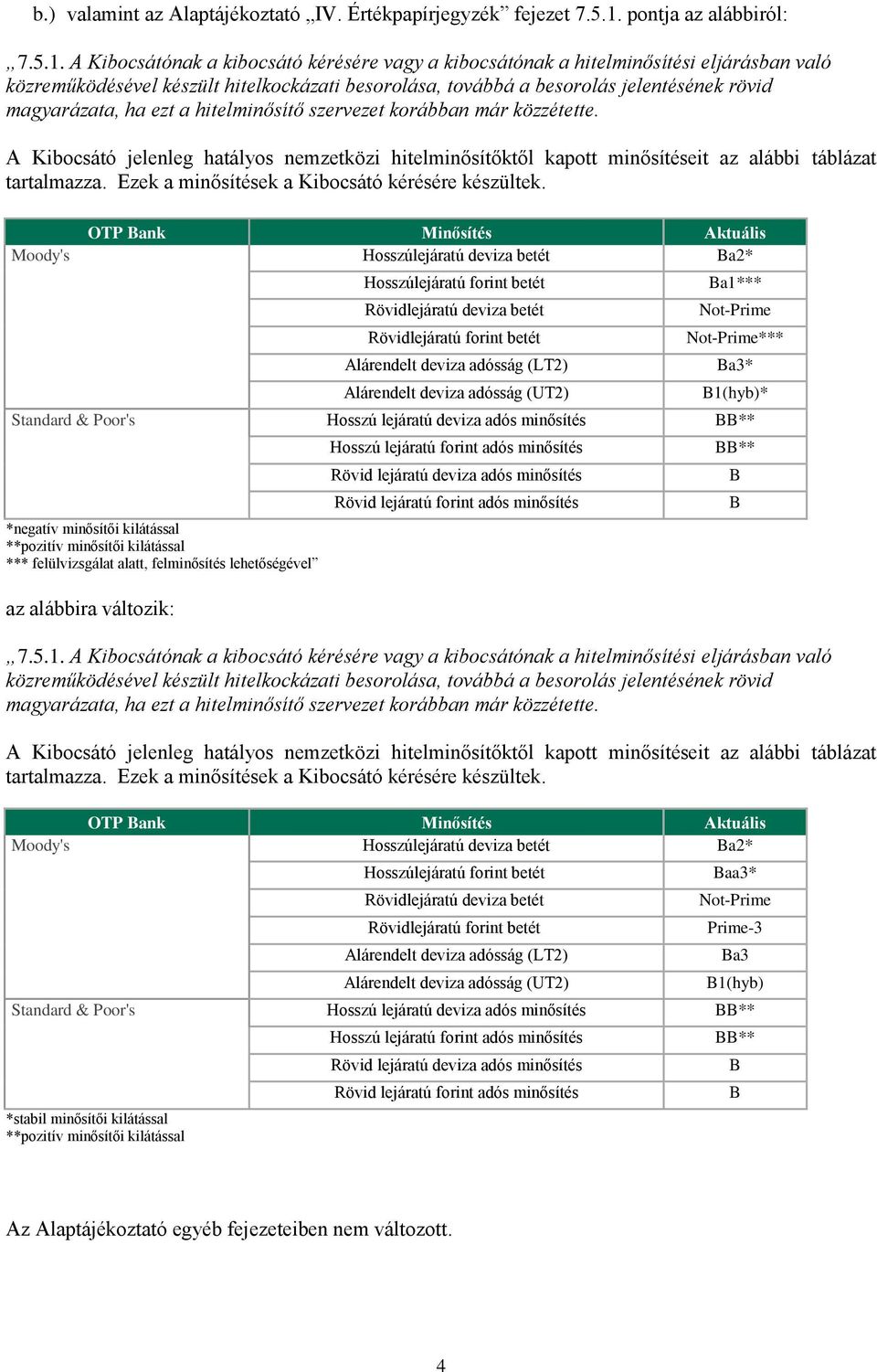 A Kibocsátónak a kibocsátó kérésére vagy a kibocsátónak a hitelminősítési eljárásban való közreműködésével készült hitelkockázati besorolása, továbbá a besorolás jelentésének rövid magyarázata, ha