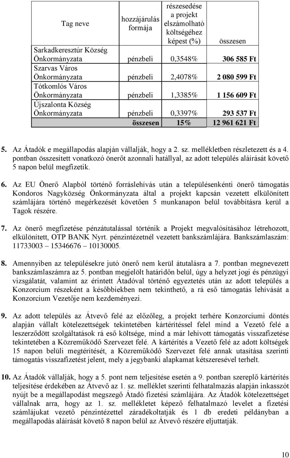 Az Átadók e megállapodás alapján vállalják, hogy a 2. sz. mellékletben részletezett és a 4.