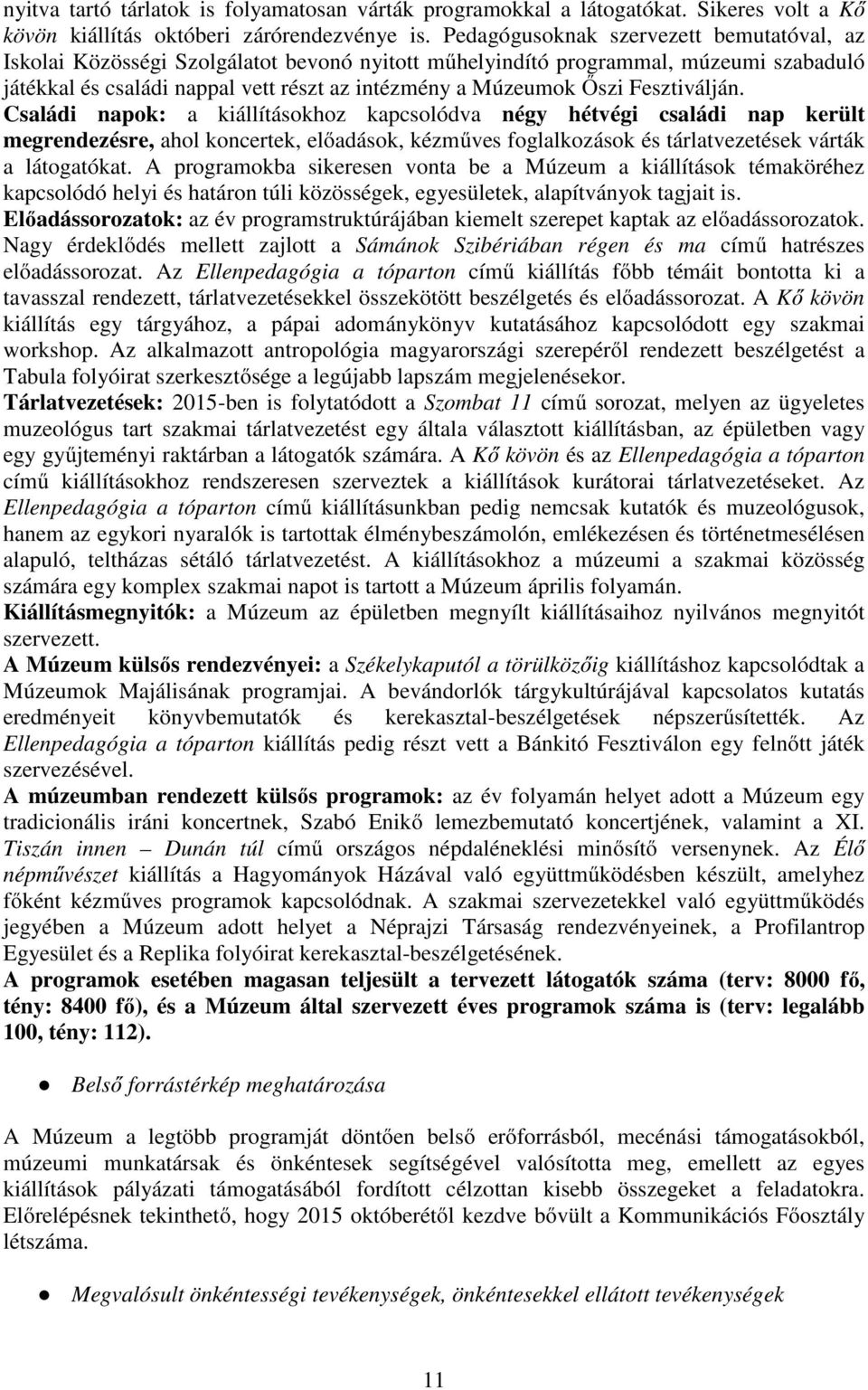 Fesztiválján. Családi napok: a kiállításokhoz kapcsolódva négy hétvégi családi nap került megrendezésre, ahol koncertek, előadások, kézműves foglalkozások és tárlatvezetések várták a látogatókat.