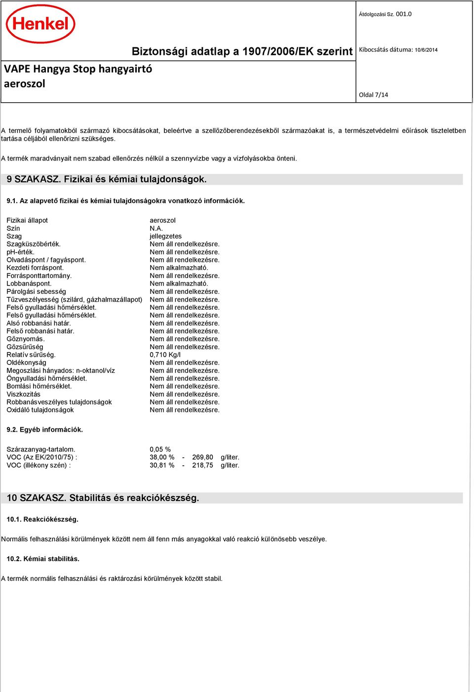 Az alapvető fizikai és kémiai tulajdonságokra vonatkozó információk. Fizikai állapot Szín N.A. Szag jellegzetes Szagküszöbérték. ph-érték. Olvadáspont / fagyáspont. Kezdeti forráspont.