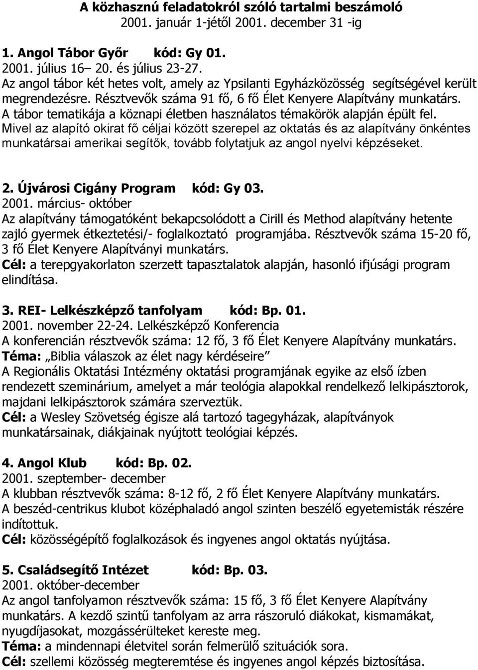 A tábor tematikája a köznapi életben használatos témakörök alapján épült fel.