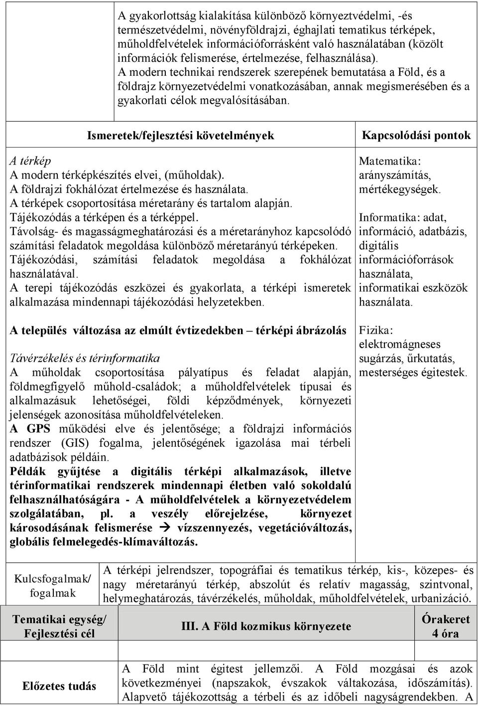 A modern technikai rendszerek szerepének bemutatása a Föld, és a földrajz környezetvédelmi vonatkozásában, annak megismerésében és a gyakorlati célok megvalósításában.