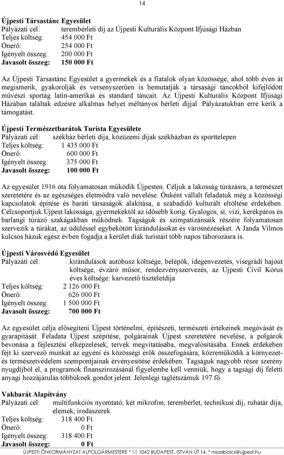 latin-amerikai és standard táncait. Az Újpesti Kulturális Központ Ifjúsági Házában találtak edzésre alkalmas helyet méltányos bérleti díjjal. Pályázatukban erre kérik a támogatást.