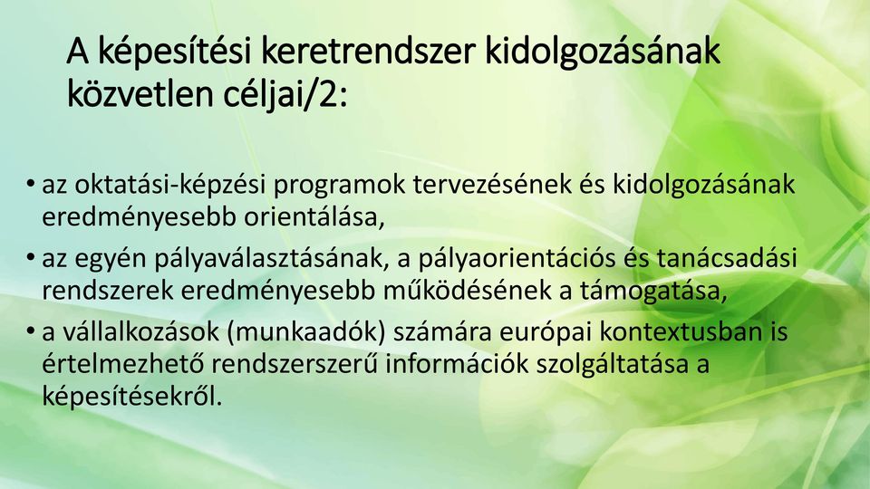 pályaorientációs és tanácsadási rendszerek eredményesebb működésének a támogatása, a vállalkozások