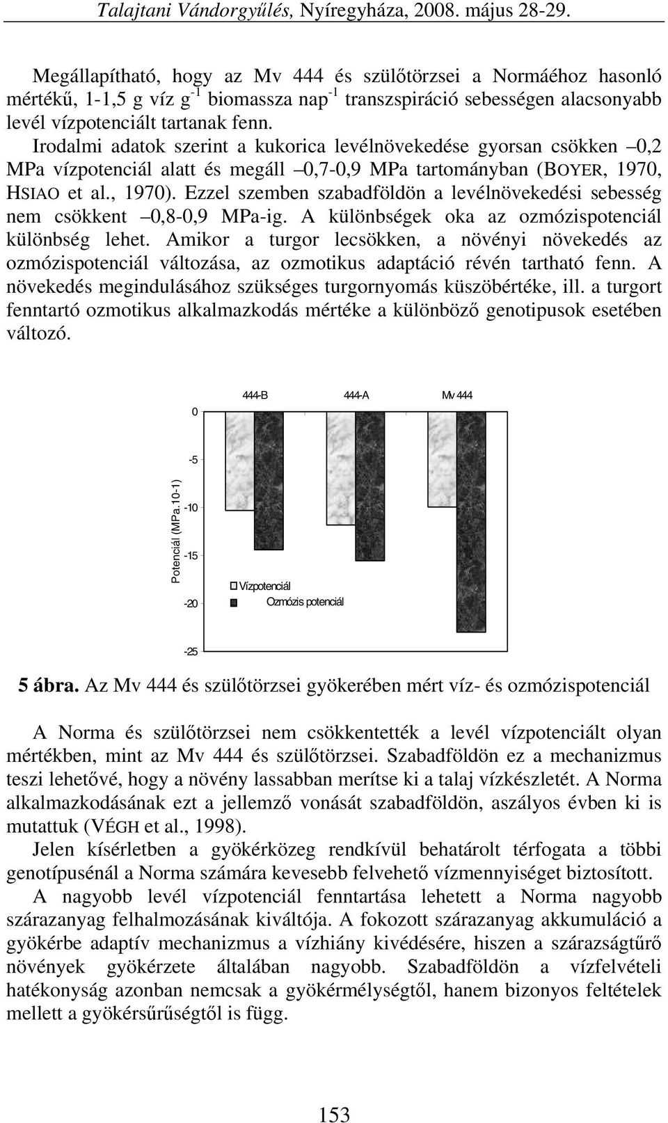 Irodalmi adatok szerint a kukorica levélnövekedése gyorsan csökken,2 MPa vízpotenciál alatt és megáll,7-,9 MPa tartományban (BOYER, 197, HSIAO et al., 197).