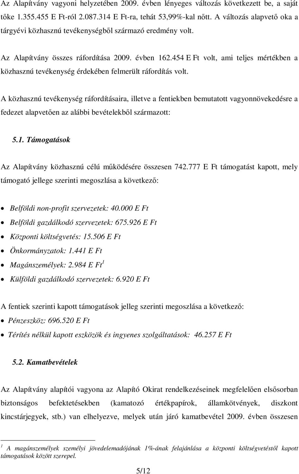 454 E Ft volt, ami teljes mértékben a közhasznú tevékenység érdekében felmerült ráfordítás volt.