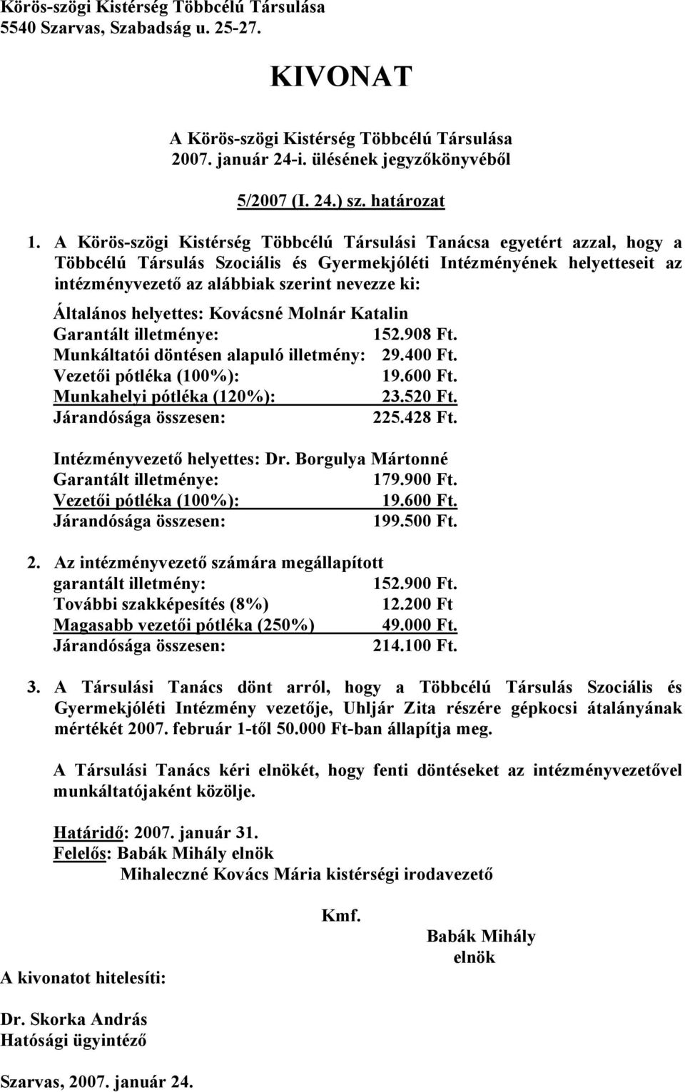 Általános helyettes: Kovácsné Molnár Katalin Garantált illetménye: 152.908 Ft. Munkáltatói döntésen alapuló illetmény: 29.400 Ft. Vezetői pótléka (100%): 19.600 Ft. Munkahelyi pótléka (120%): 23.