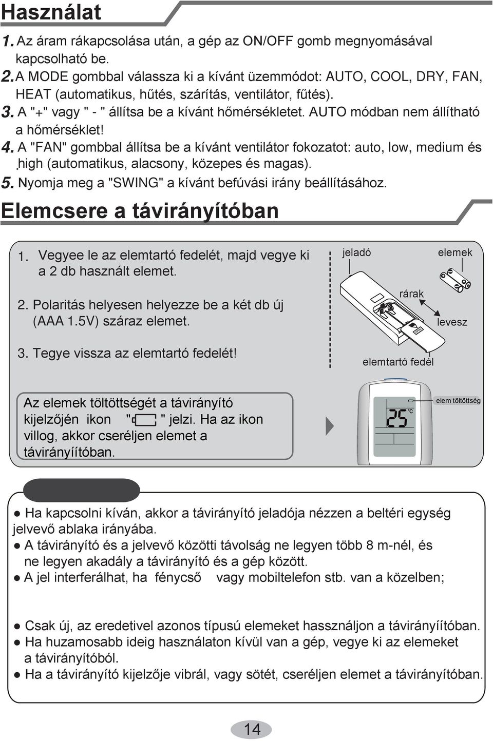 "FAN" : auto, low, medium. 5.