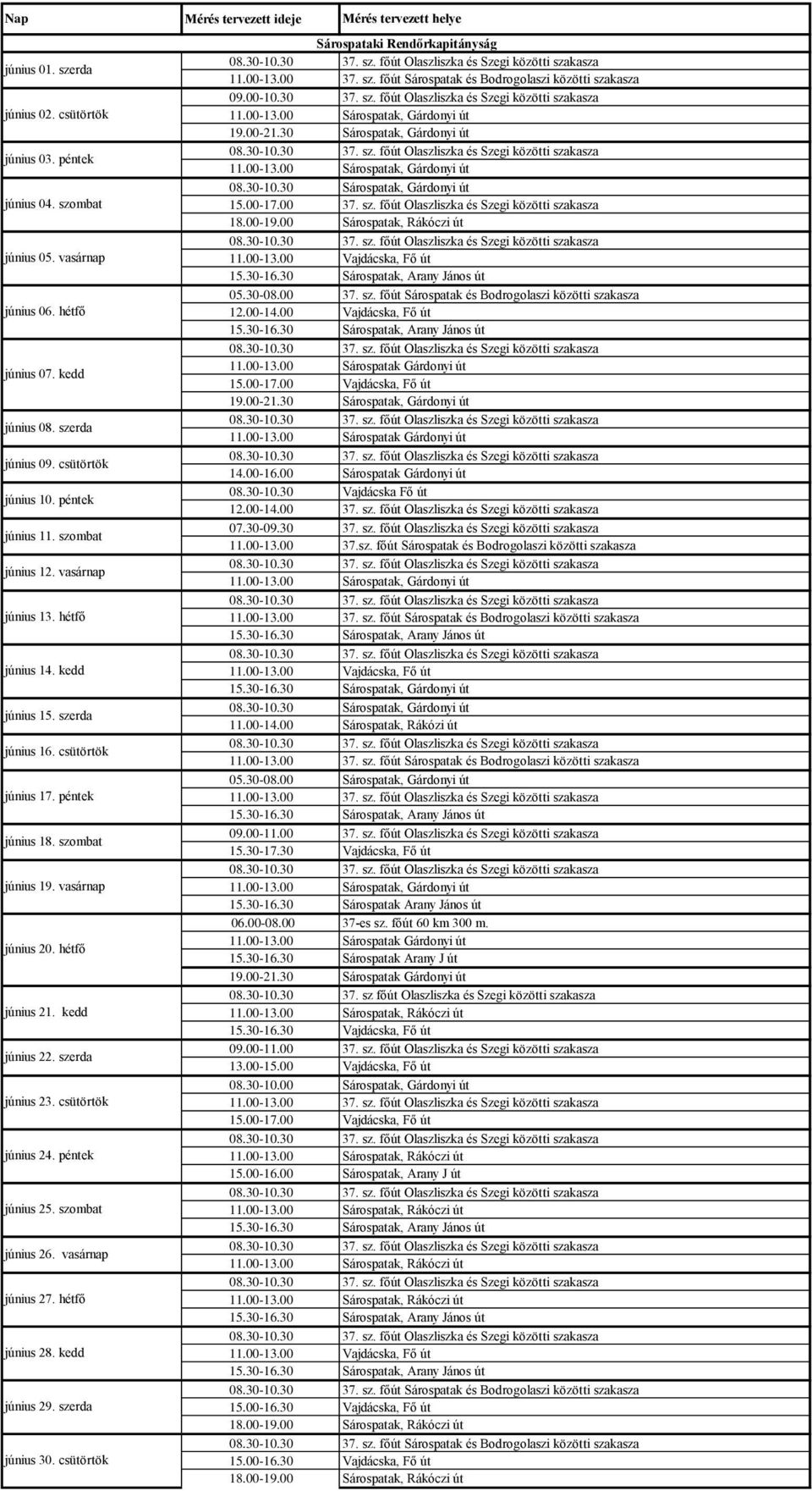 szombat június 19. vasárnap június 20. hétfő június 21. kedd június 22. szerda június 23. csütörtök június 24. péntek június 25. szombat június 26. vasárnap június 27. hétfő június 28. kedd június 29.