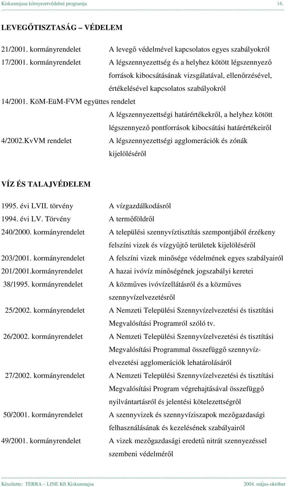 KöM-EüM-FVM együttes rendelet A légszennyezettségi határértékekről, a helyhez kötött légszennyező pontforrások kibocsátási határértékeiről 4/2002.