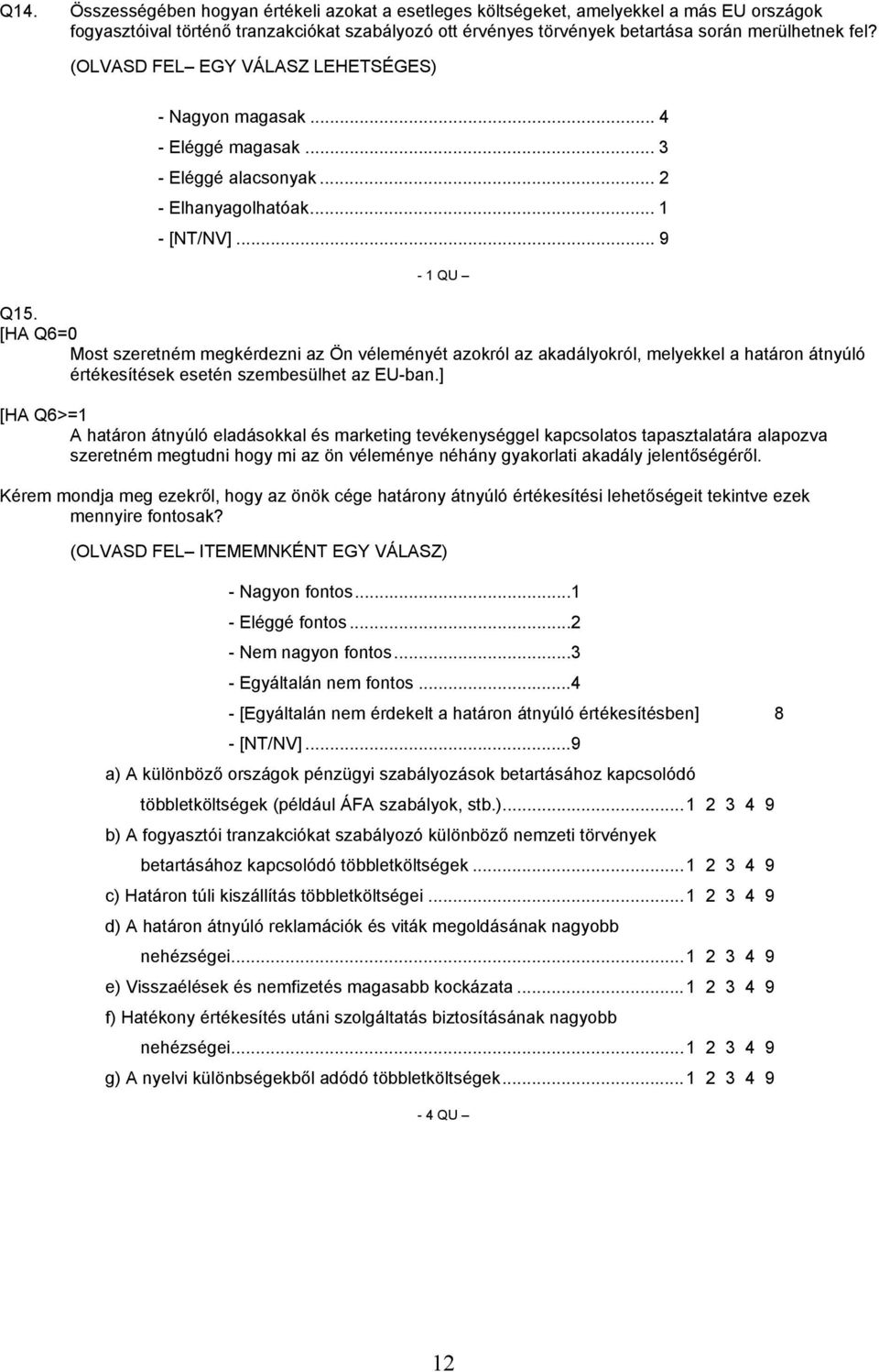 [HA Q6=0 Most szeretném megkérdezni az Ön véleményét azokról az akadályokról, melyekkel a határon átnyúló értékesítések esetén szembesülhet az EU-ban.