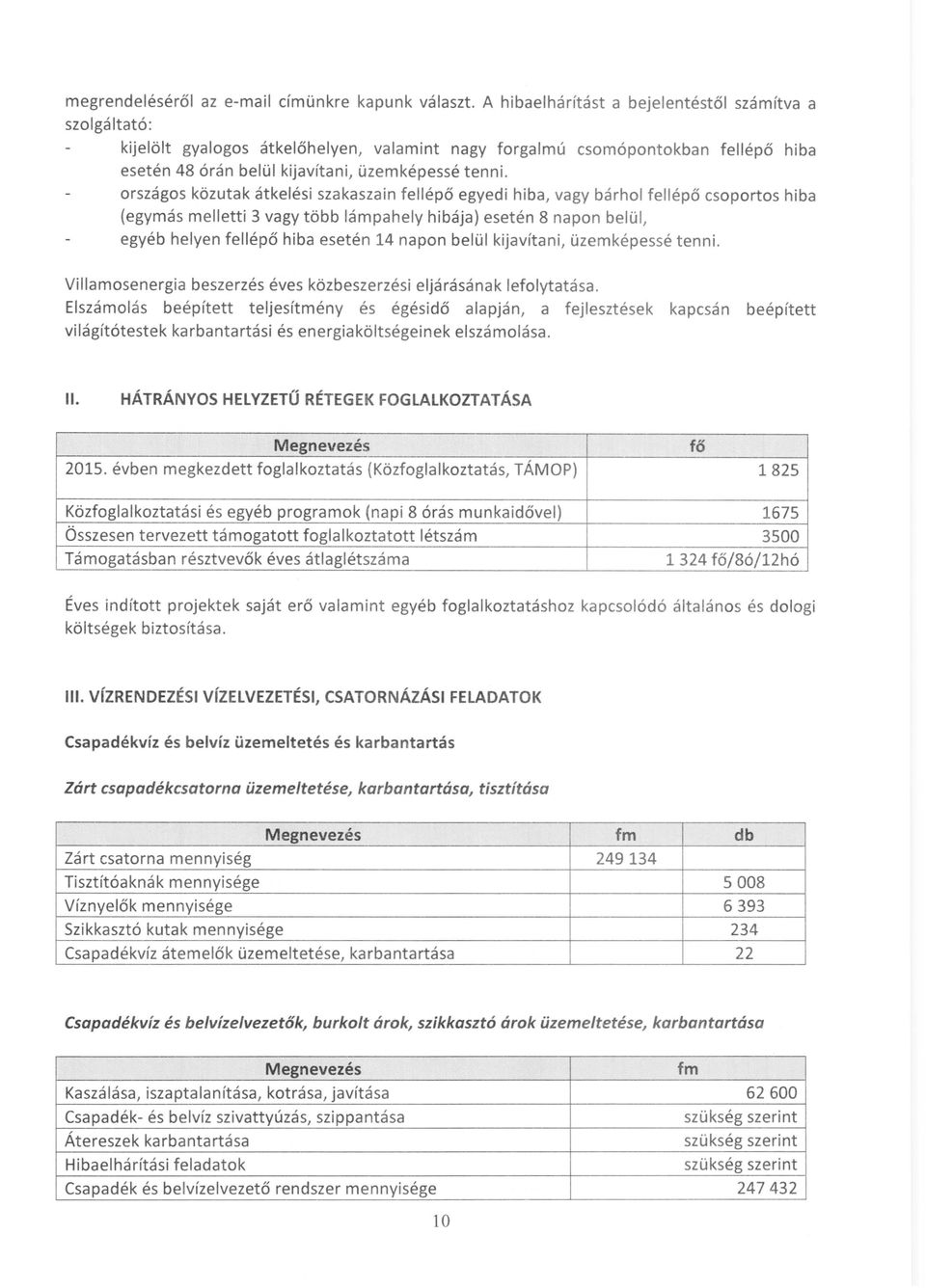 országos közutak átkelési szakaszain fellépő egyedi hiba, vagy bárhol fellépő csoportos hiba (egymás melletti 3 vagy több lámpahely hibája) esetén 8 napon belül, egyéb helyen fellépő hiba esetén 14