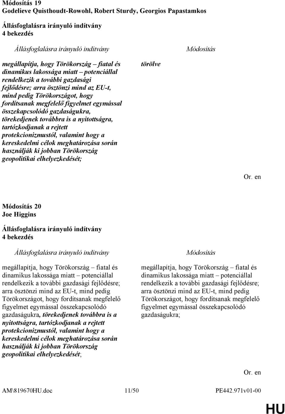 a rejtett protekcionizmustól, valamint hogy a kereskedelmi célok meghatározása során használják ki jobban Törökország geopolitikai elhelyezkedését; törölve 20 Joe Higgins 4 bekezdés megállapítja,