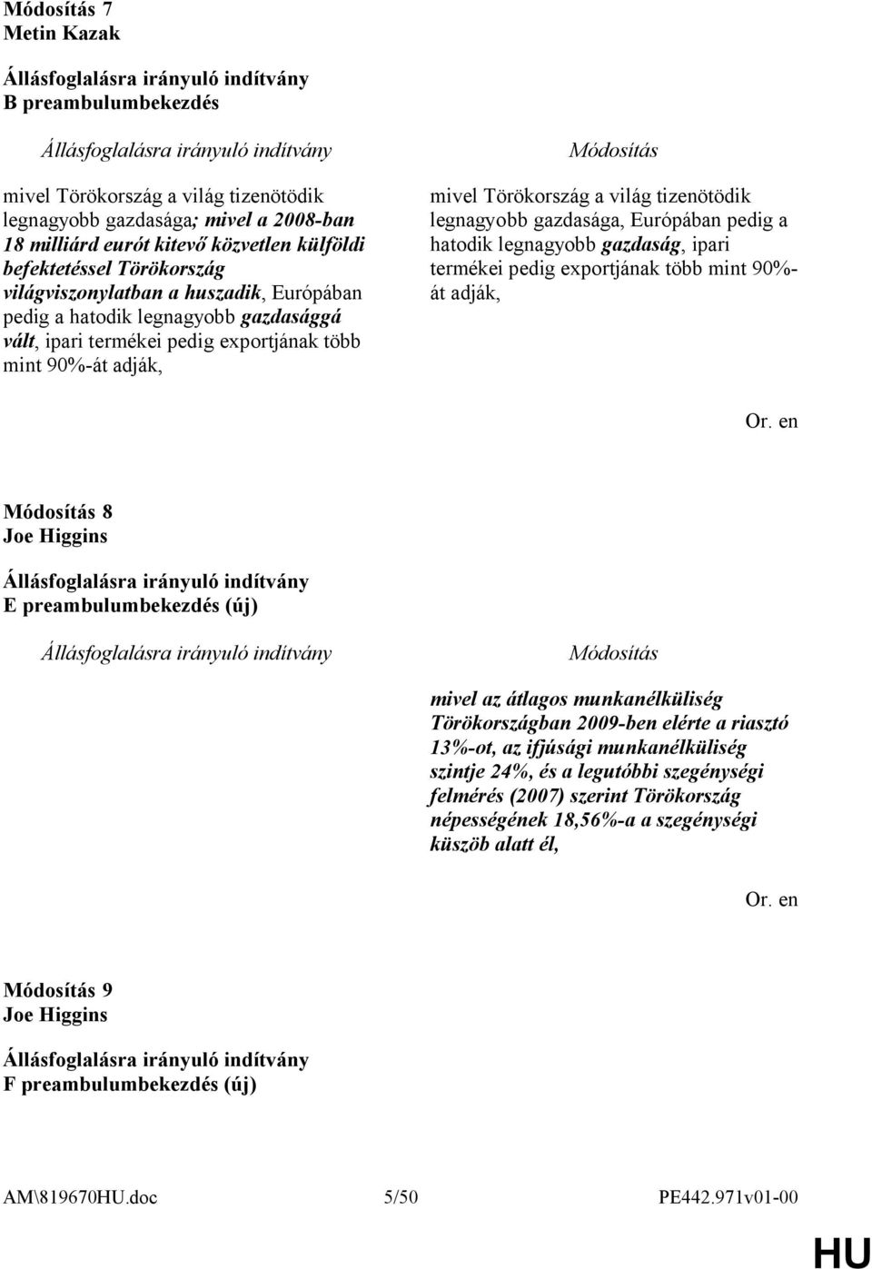 gazdasága, Európában pedig a hatodik legnagyobb gazdaság, ipari termékei pedig exportjának több mint 90%- át adják, 8 Joe Higgins E preambulumbekezdés (új) mivel az átlagos munkanélküliség