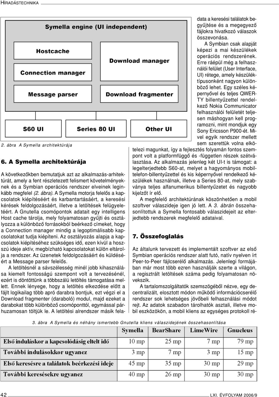 ábra). A Symella motorja felelôs a kapcsolatok kiépítéséért és karbantartásáért, a keresési kérések feldolgozásáért, illetve a letöltések felügyeletéért.