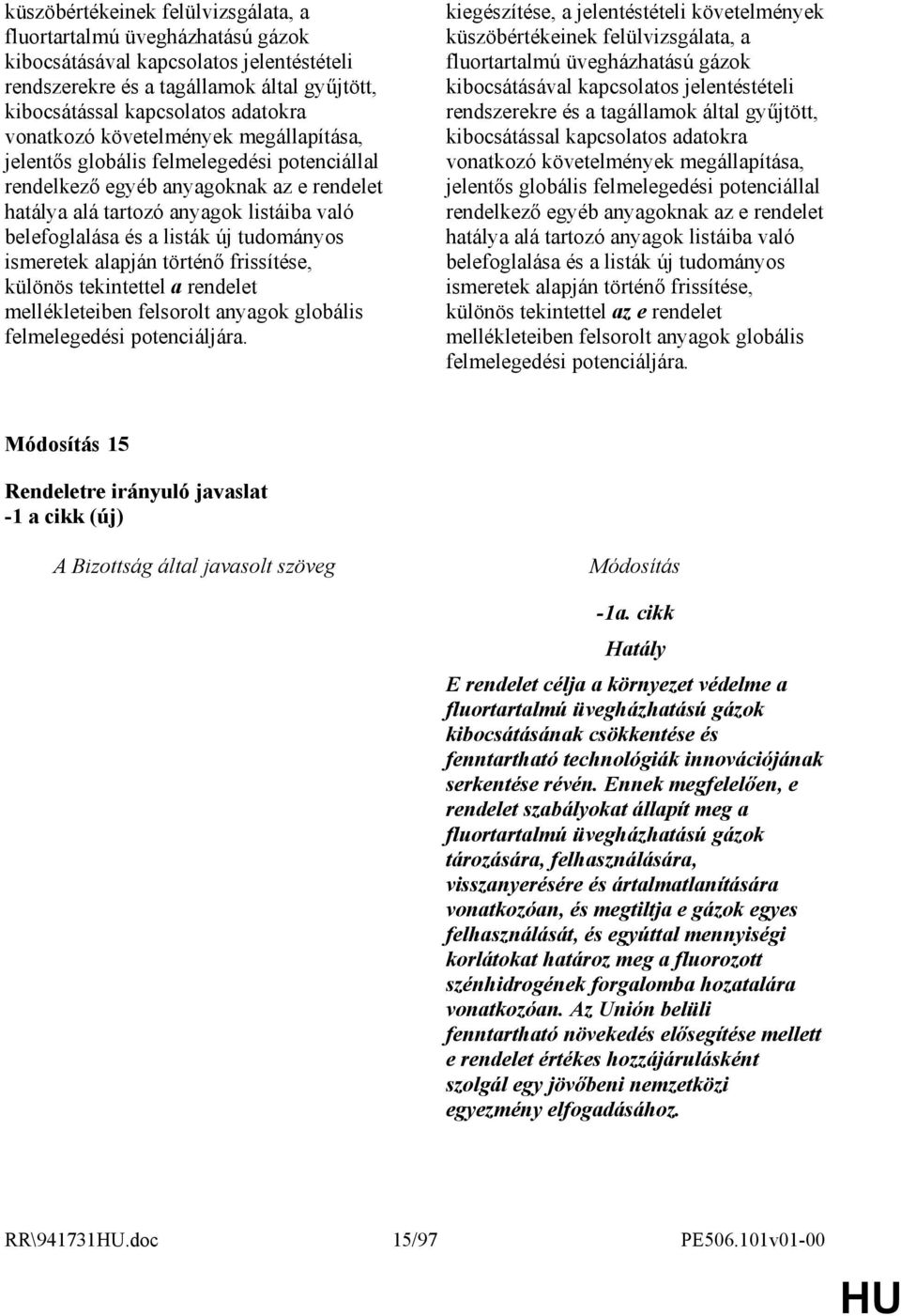 tudományos ismeretek alapján történı frissítése, különös tekintettel a rendelet mellékleteiben felsorolt anyagok globális felmelegedési potenciáljára.