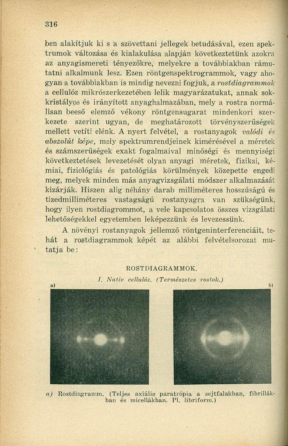 anyaghalmazában, mely a rostra normálisan beeső elemző vékony röntgensugarat mindenkori szerkezete szerint ugyan, de meghatározott törvényszerűségek mellett vetíti elénk.