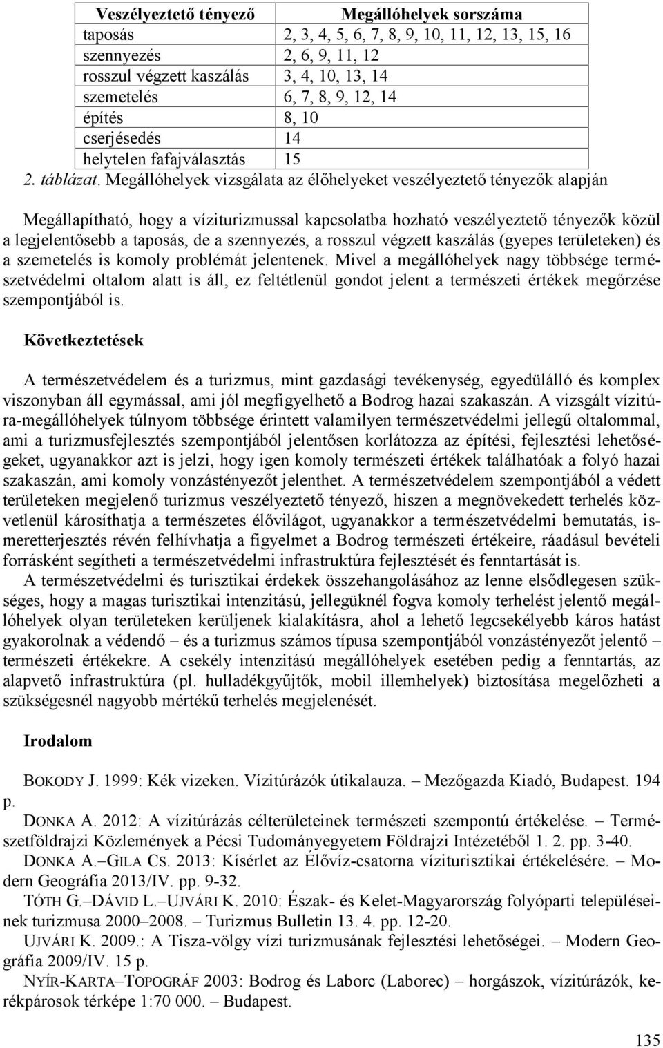 Megállóhelyek vizsgálata az élőhelyeket veszélyeztető tényezők alapján Megállapítható, hogy a víziturizmussal kapcsolatba hozható veszélyeztető tényezők közül a legjelentősebb a taposás, de a