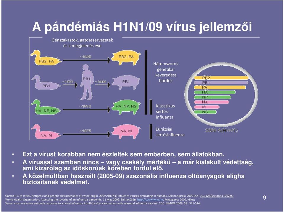 A közelmúltban használt (2005-09) szezonális influenza oltóanyagok aligha biztosítanak védelmet. Garten R.J. és mtsai.