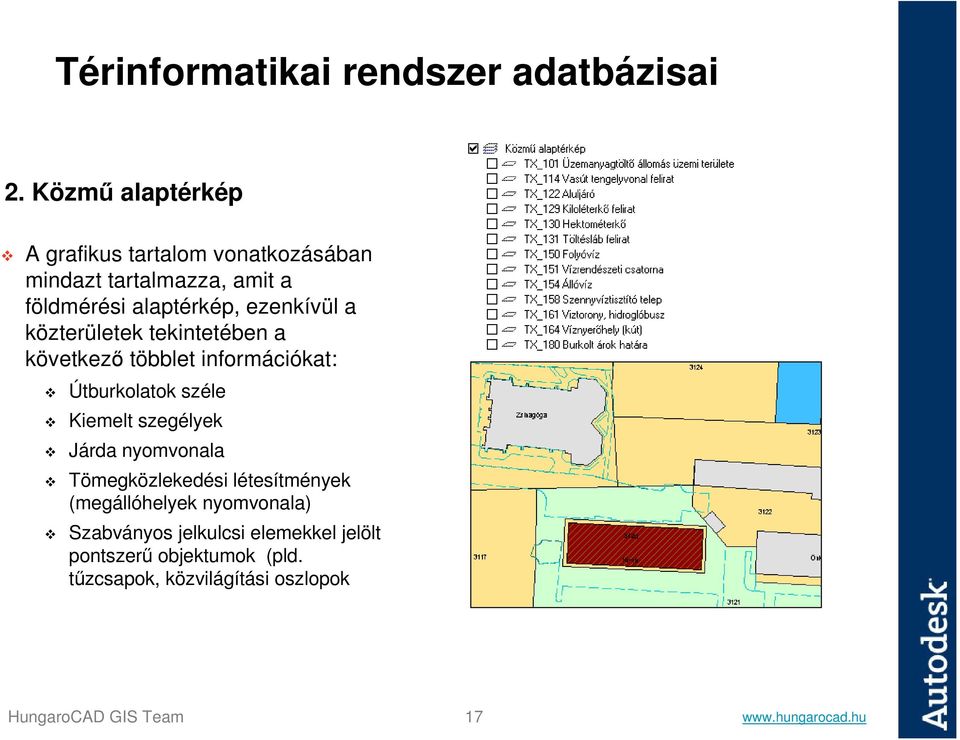 a közterületek tekintetében a következő többlet információkat: Útburkolatok széle Kiemelt szegélyek Járda