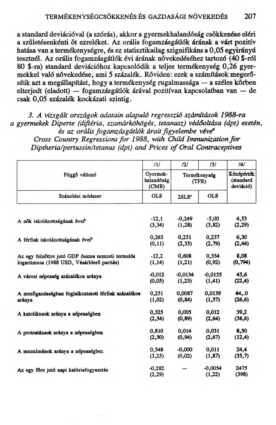 Az orális fogamzásgátlók évi árának növekedéséhez tartozó (40 $-ról 80 $-ra) standard deviációhoz kapcsolódik a teljes termékenység 0,26 gyermekkel való növekedése, ami 5 százalék.