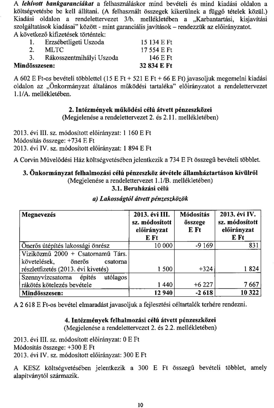 A következő kifizetések történtek: 1. Erzsébetligeti Uszoda 15 134 E Ft 2. MLTC 17 554 3.