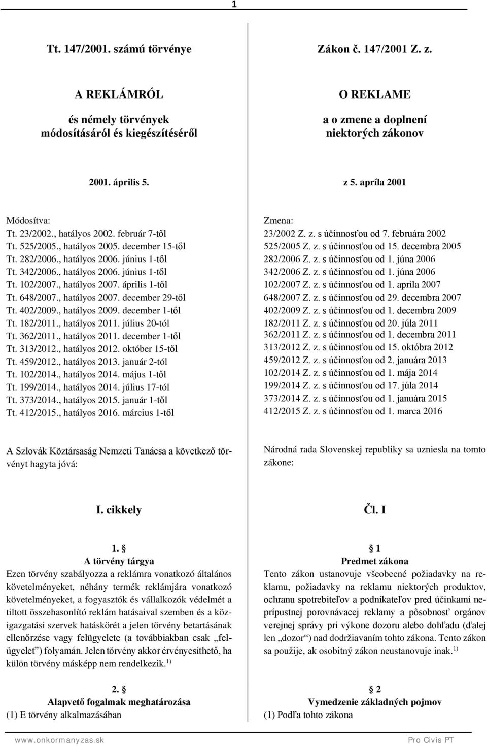 , hatályos 2007. április 1-től Tt. 648/2007., hatályos 2007. december 29-től Tt. 402/2009., hatályos 2009. december 1-től Tt. 182/2011., hatályos 2011. július 20-tól Tt. 362/2011., hatályos 2011. december 1-től Tt. 313/2012.