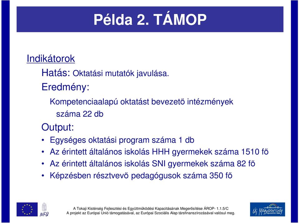 Egységes oktatási program száma 1 db Az érintett általános iskolás HHH gyermekek