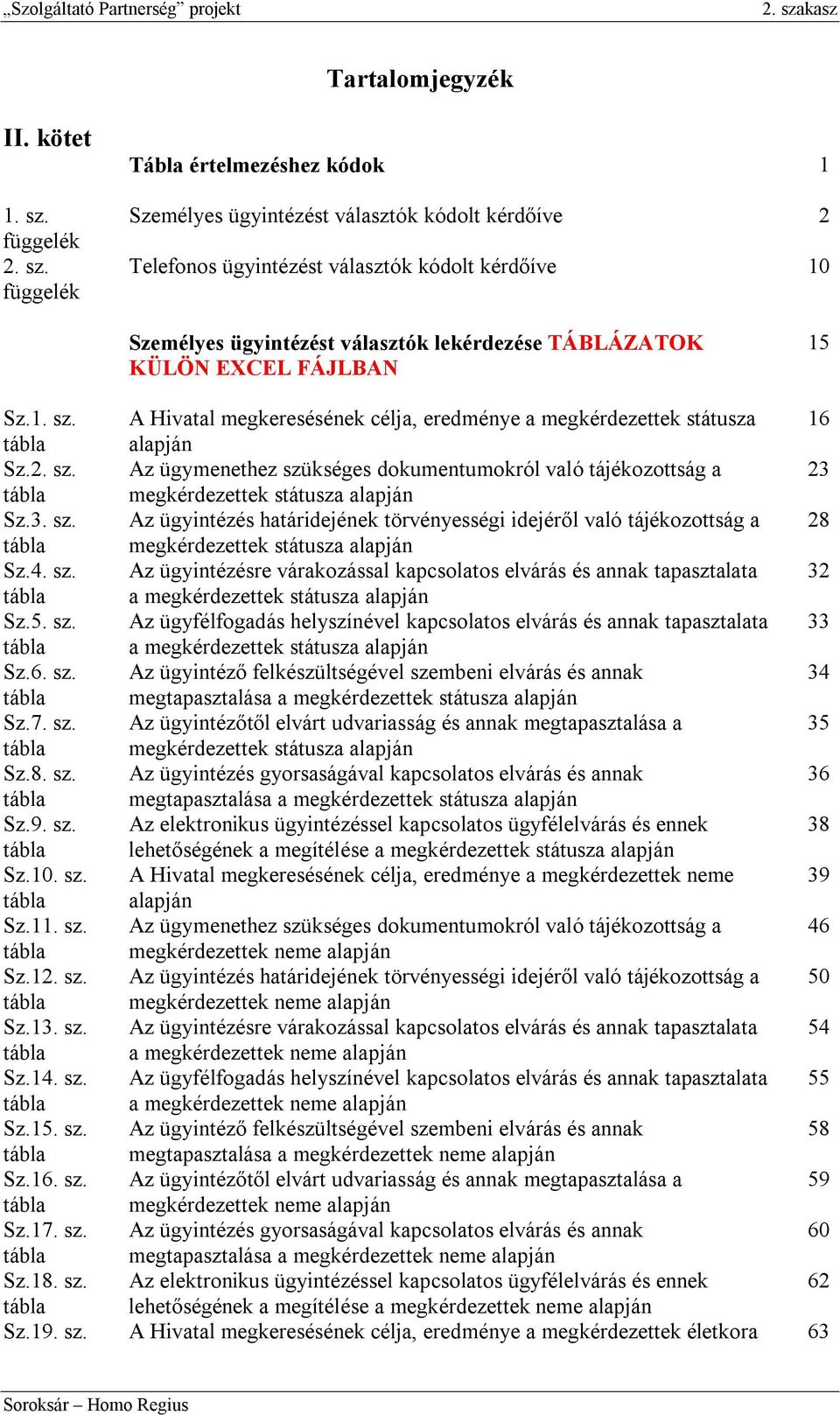 függelék Tábla értelmezéshez kódok 1 Személyes ügyintézést választók kódolt kérdőíve 2 Telefonos ügyintézést választók kódolt kérdőíve 10 Személyes ügyintézést választók lekérdezése TÁBLÁZATOK KÜLÖN