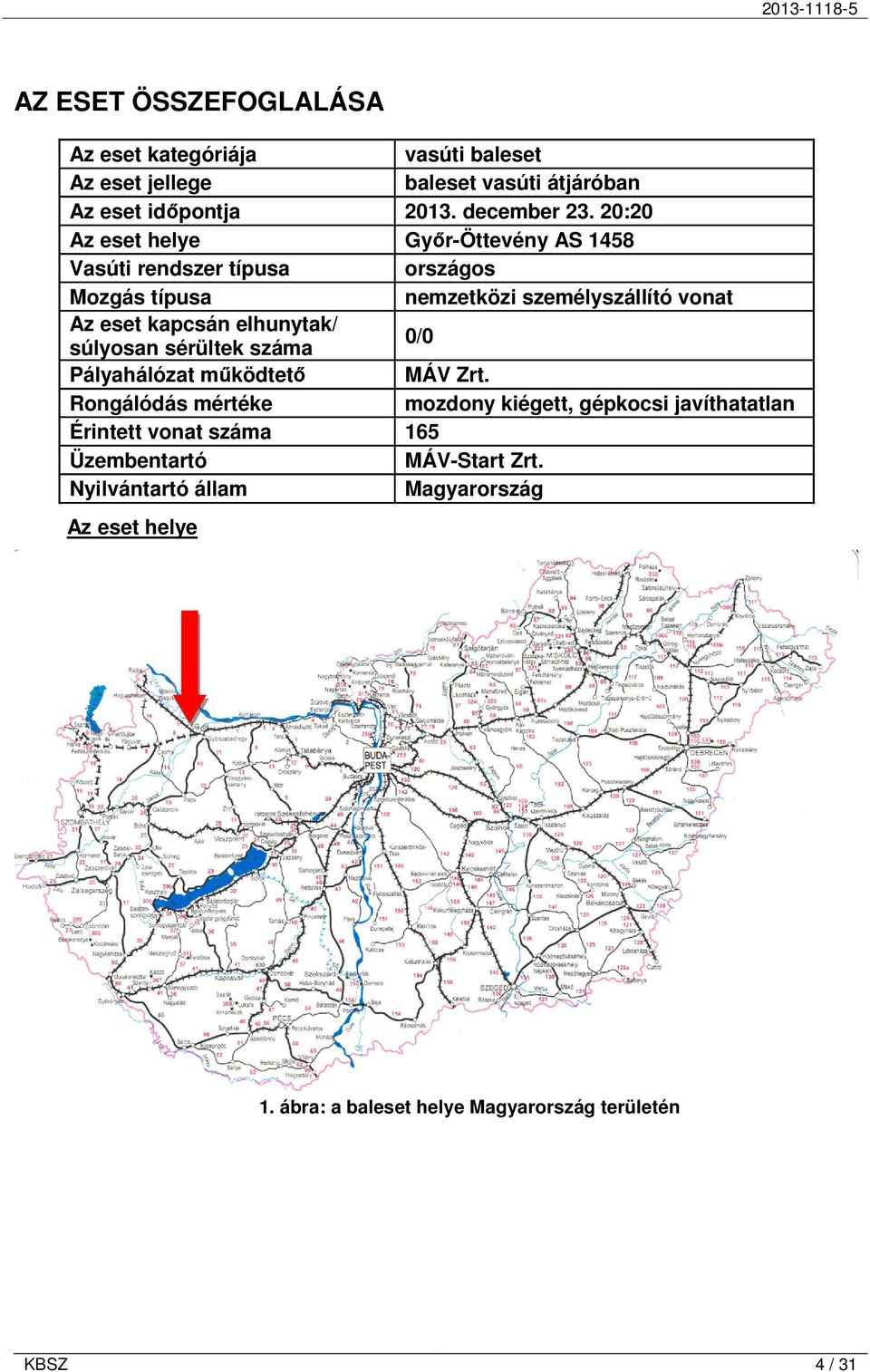 elhunytak/ súlyosan sérültek száma 0/0 Pályahálózat mőködtetı MÁV Zrt.