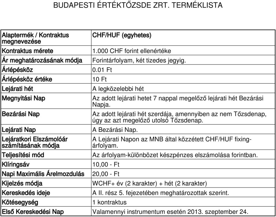 Az adott lejárati hét szerdája, amennyiben az nem Tőzsdenap, úgy az azt megelőző utolsó Tőzsdenap.