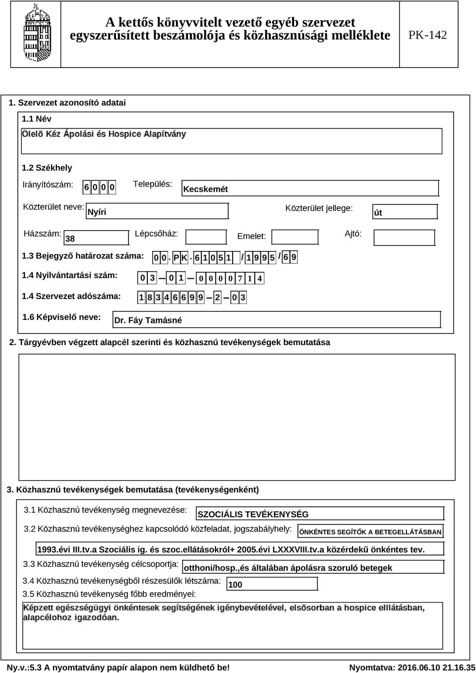 Tárgyévben végzett alapcél szerinti és közhasznú tevékenységek bemutatása Szöveg 3. Közhasznú tevékenységek bemutatása (tevékenységenként) 3.