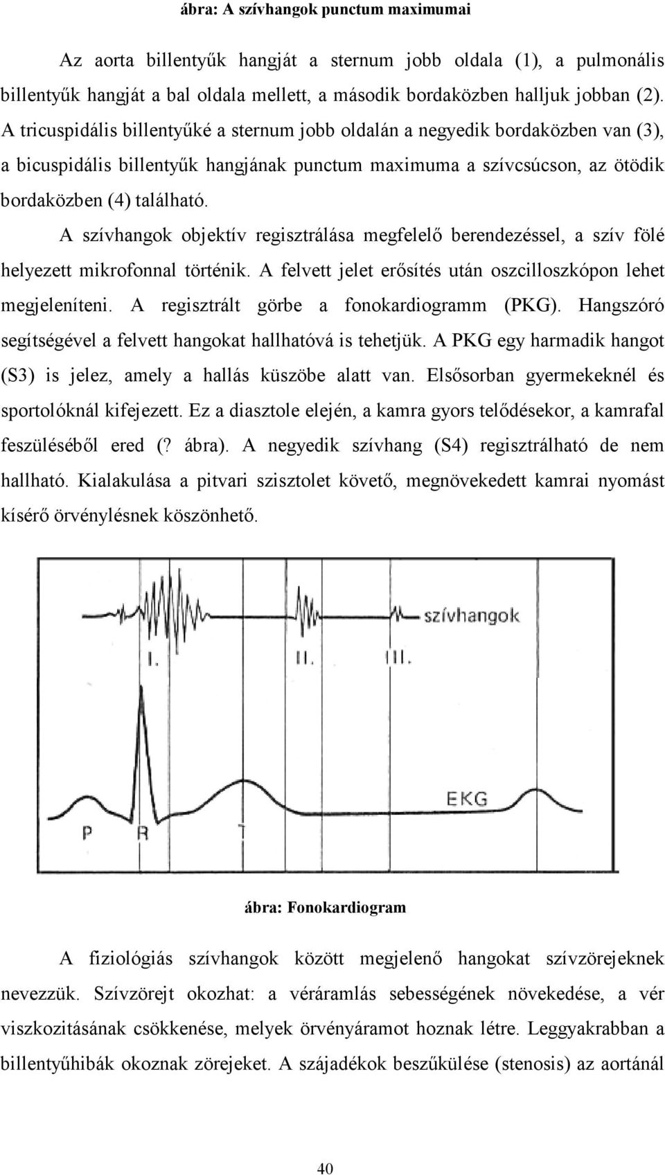 A szívhangok objektív regisztrálása megfelelı berendezéssel, a szív fölé helyezett mikrofonnal történik. A felvett jelet erısítés után oszcilloszkópon lehet megjeleníteni.