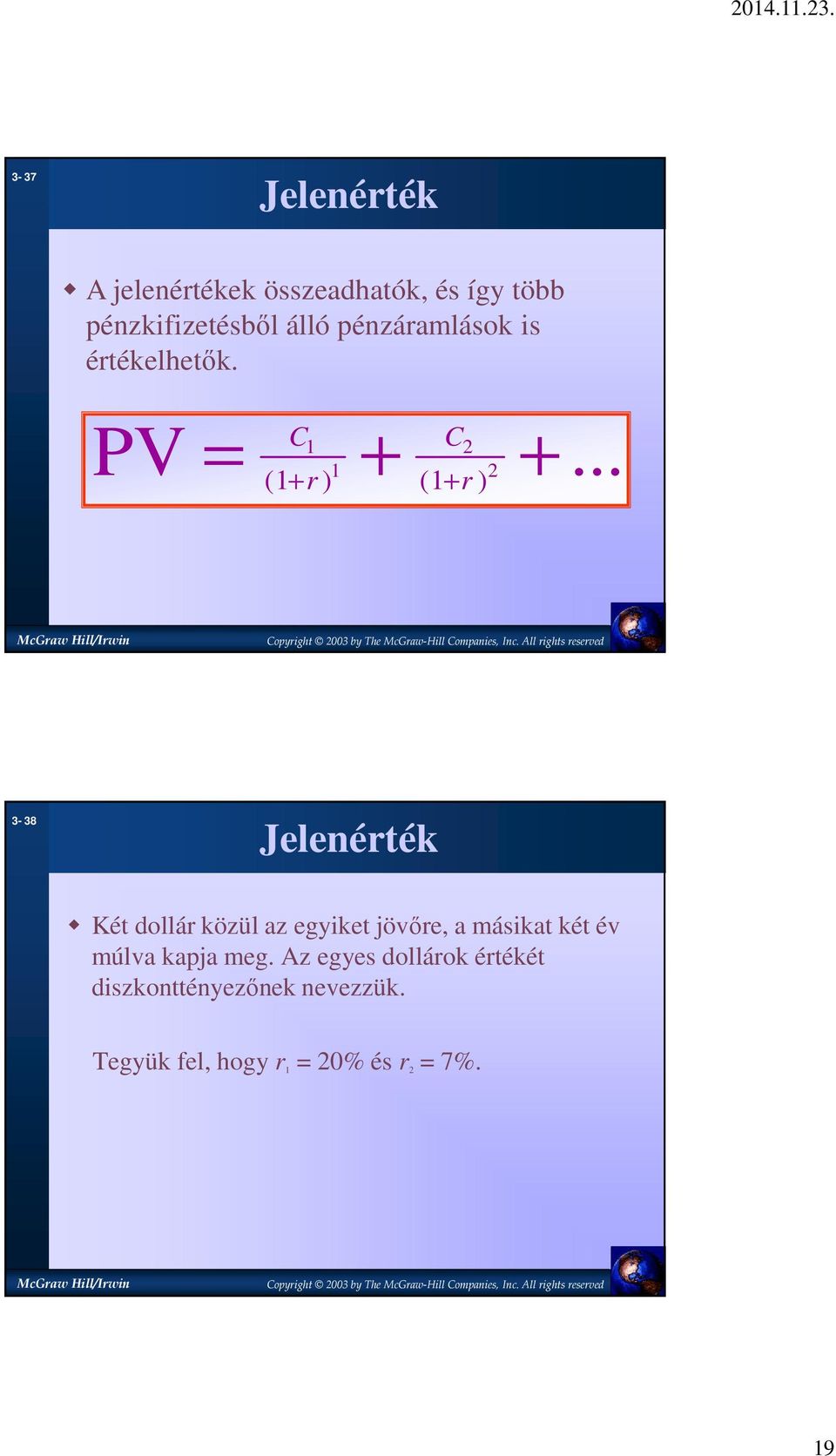 .. C + 2 2 ( + r ) ( + r ) 3-38 Jelenérték Két dollár közül az egyiket jövőre, a