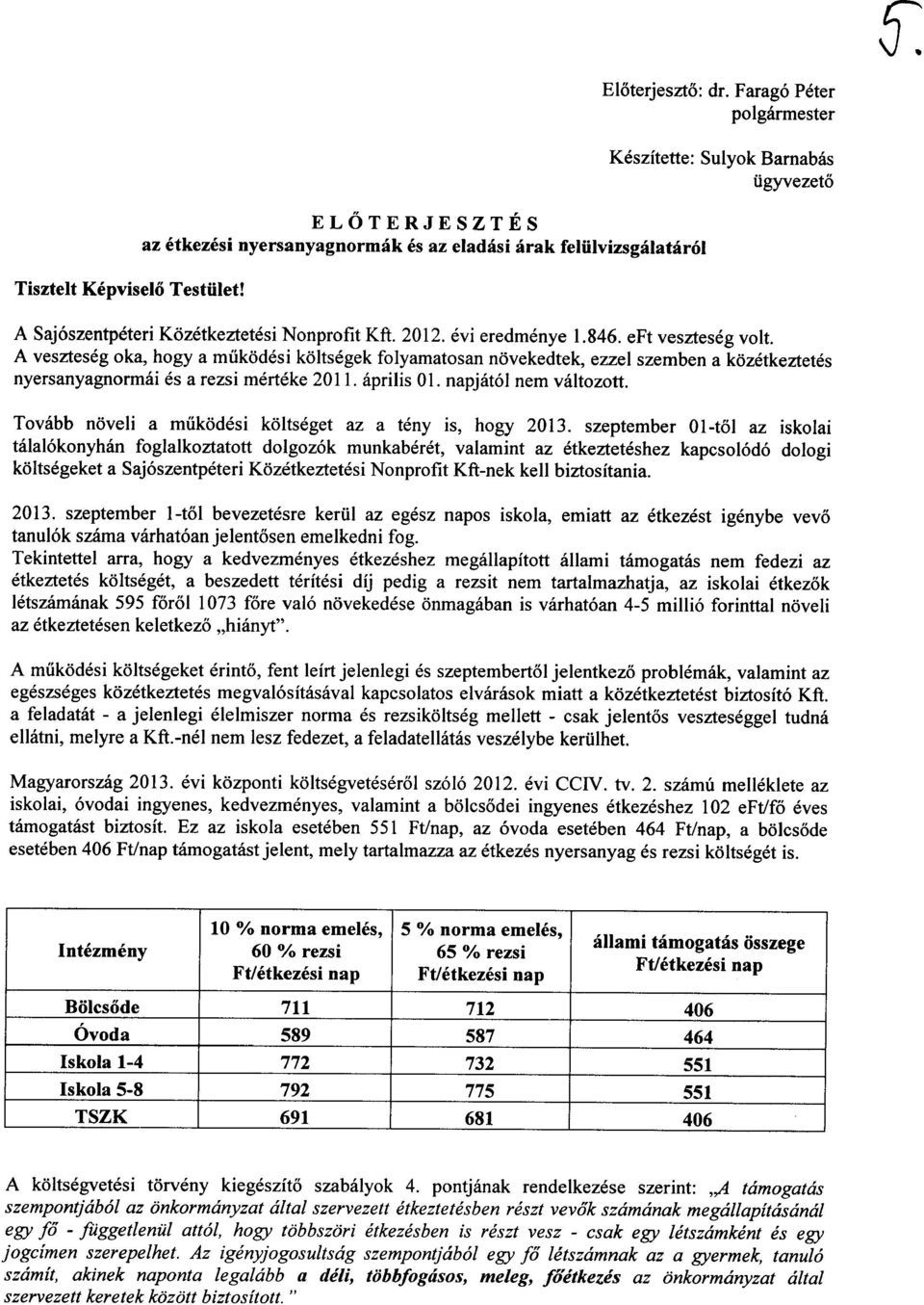 evi eredmenye 1.846. eft veszteseg volt. A veszteseg oka, hogy a miikodesi koltsegek folyamatosan novekedtek, ezzel szemben a kozetkeztetes nyersanyagnormai es a rezsi merteke 2011. aprilis 01.