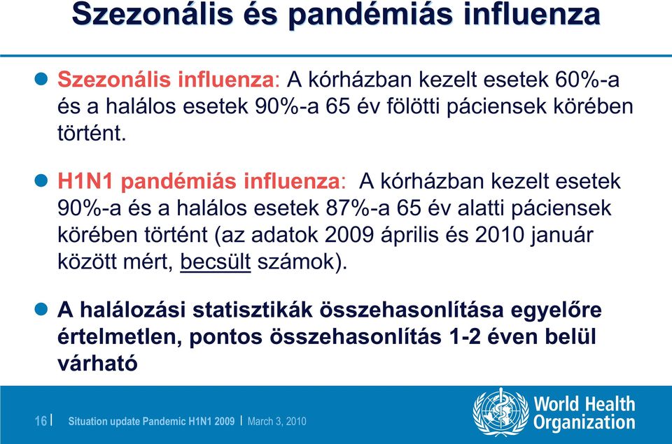 H1N1 pandémiás influenza: A kórházban kezelt esetek 90%-a és a halálos esetek 87%-a 65 év alatti páciensek körében