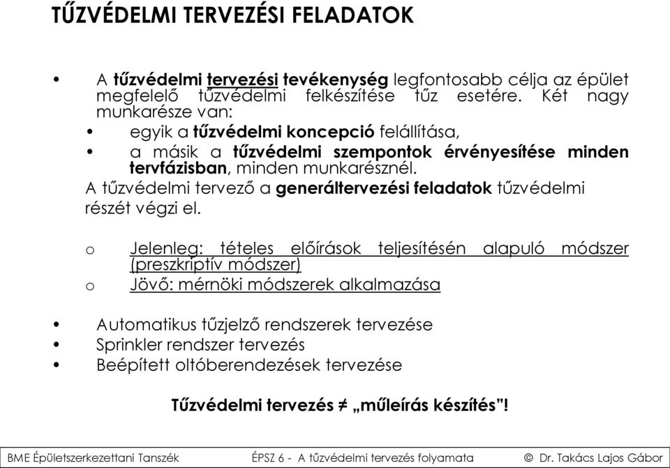 A tűzvédelmi tervező a generáltervezési feladatok tűzvédelmi részét végzi el.